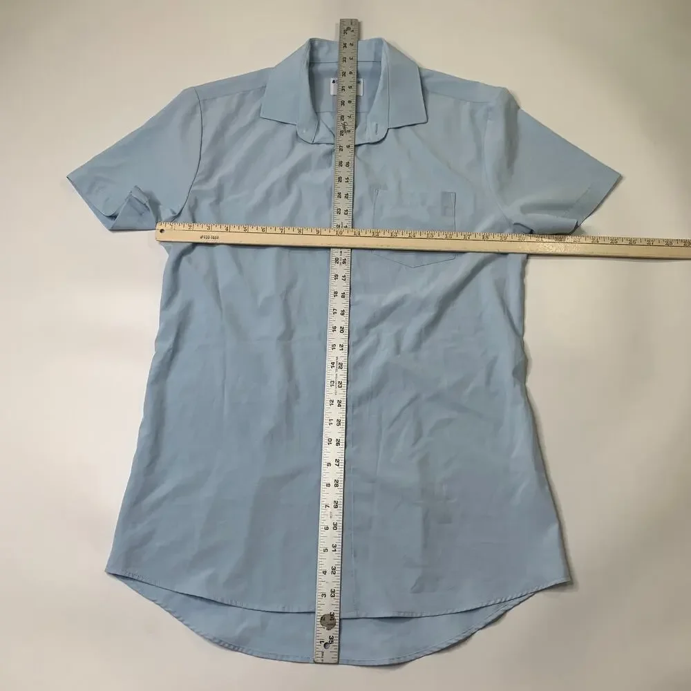 &Collar Shirt Mens L Large Spa Blue Slim Performance Dress Stretch Short Sleeve